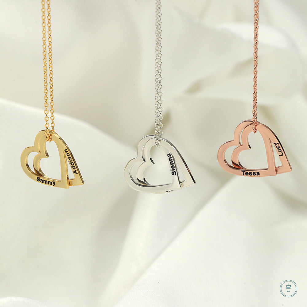Exquisite and Noble Double Heart Interlocking Customizable Name Design Versatile Necklace