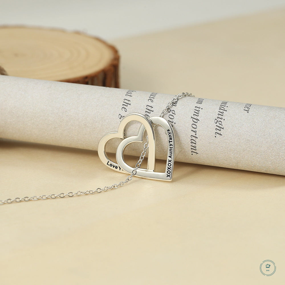 Exquisite and Noble Double Heart Interlocking Customizable Name Design Versatile Necklace